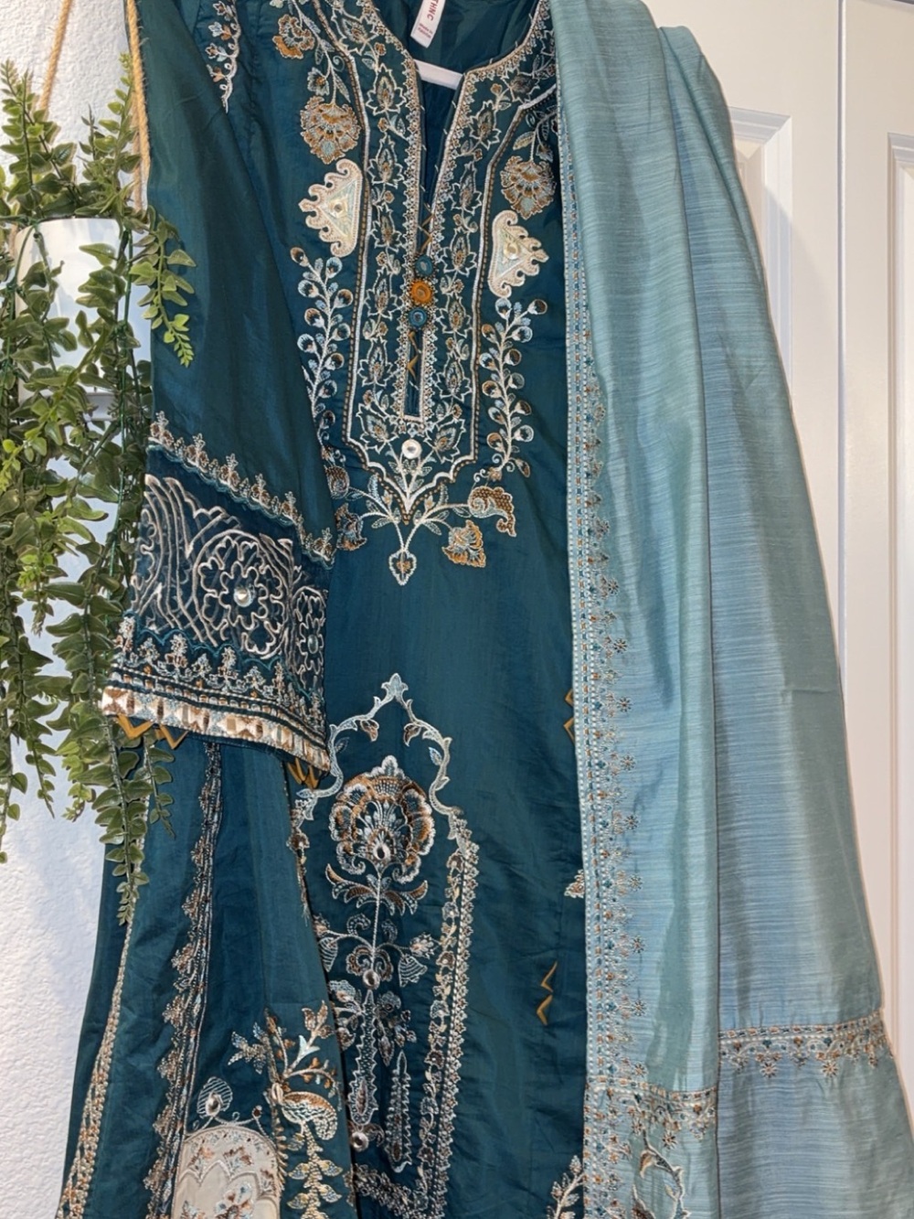 Embroidered Teal & Light Blue Women's Kurta Bottoms Set traditional wear.